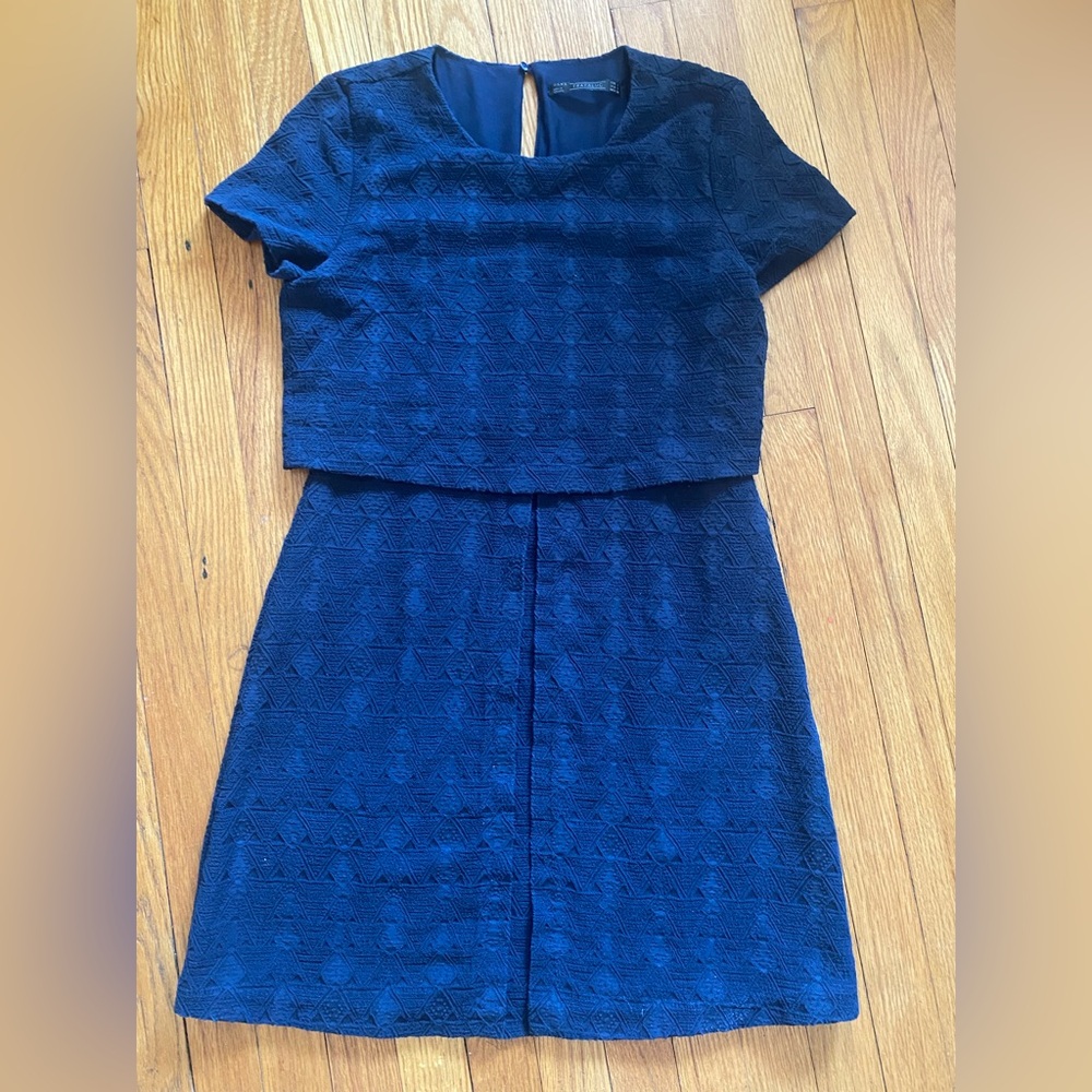 Zara Navy Blue Textured Dress